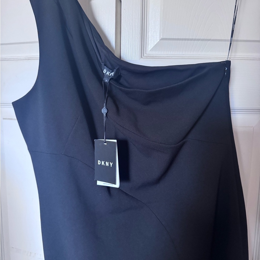 DKNY Black Asymmetrical One-Shoulder Cocktail Dress